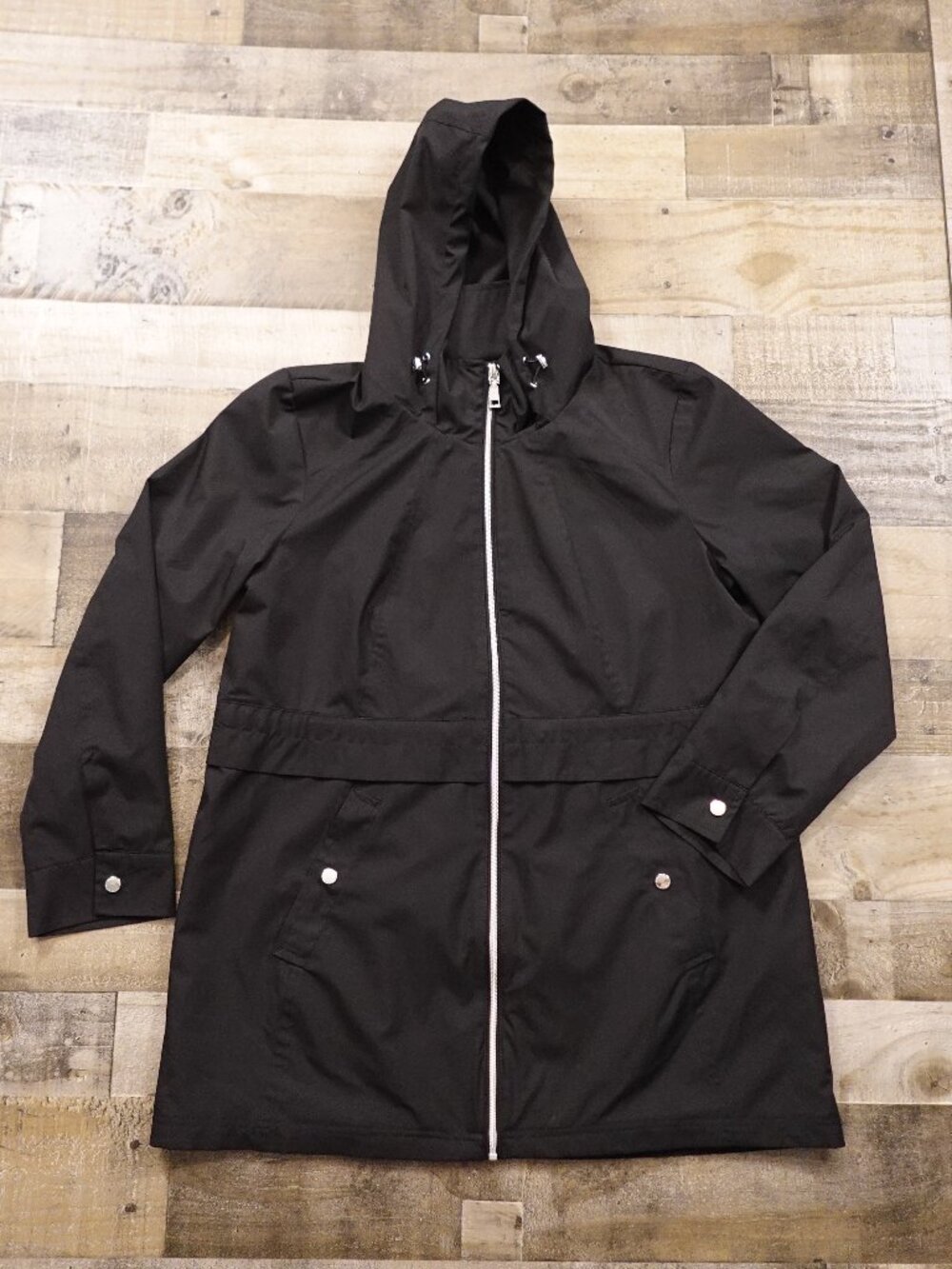 Vince Camuto Hooded Rain Jacket Women's Large Black Lightweight Coat